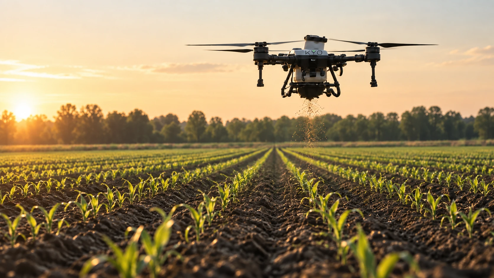 Dron wykonujący siew nasion na polu